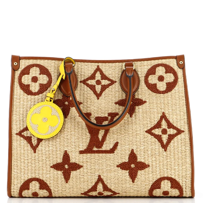 Louis Vuitton tote bags with a printed LV logo on the front for brand visibilityOnTheGo Tote Monogram Giant Raffia MM