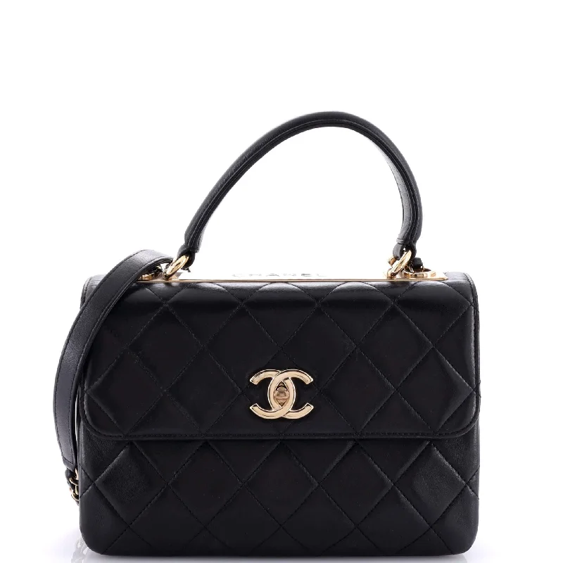 Chanel Handbag with Adjustable Strap for ComfortTrendy CC Top Handle Bag Quilted Lambskin Small