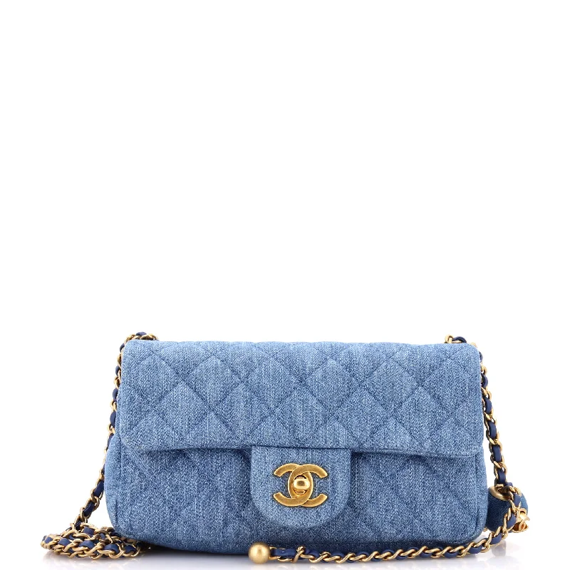 Pearl Crush Flap Bag Quilted Denim Mini