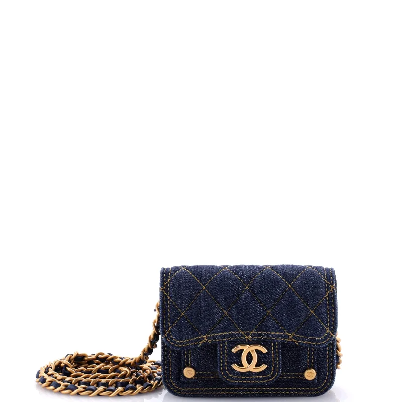 Chanel Handbag with Adjustable Strap for ComfortDouble You CC Flap Clutch with Chain Quilted Denim