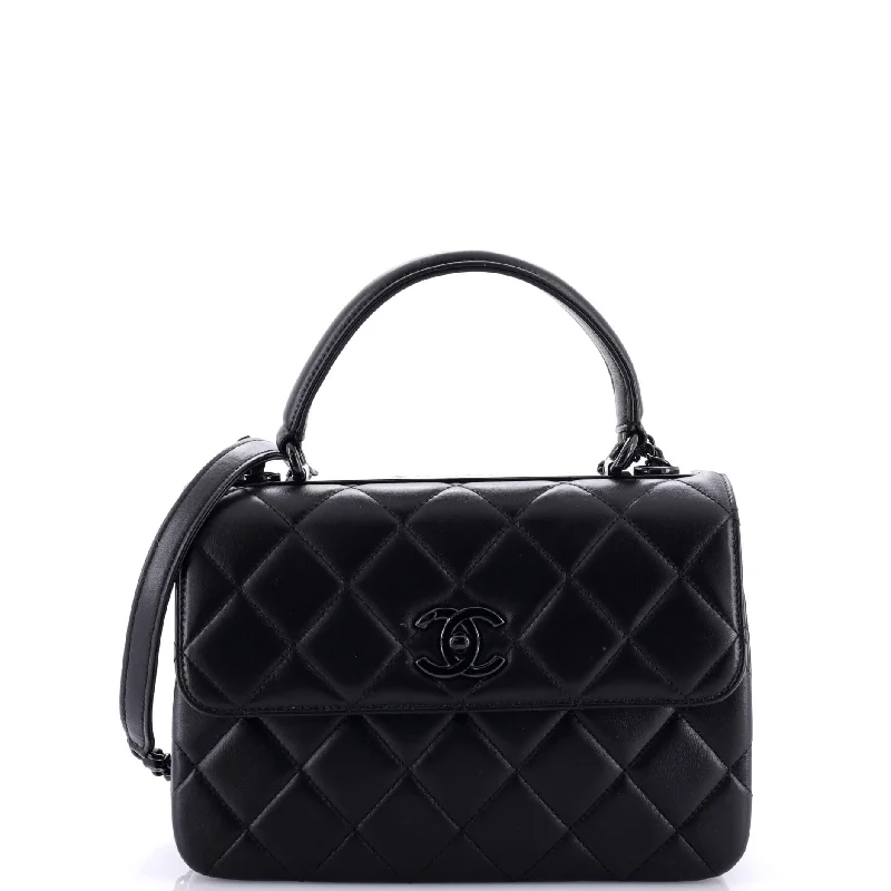 Chanel All - Match Handbag for Versatile StylingSo Black Trendy CC Top Handle Bag Quilted Lambskin Small