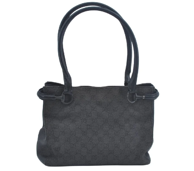 Gucci tote bags for women with a double - handle designGucci tote bags for women with a double - handle designAuthentic GUCCI Horsebit Shoulder Tote Bag GG Canvas Leather 101971 Black 1094J